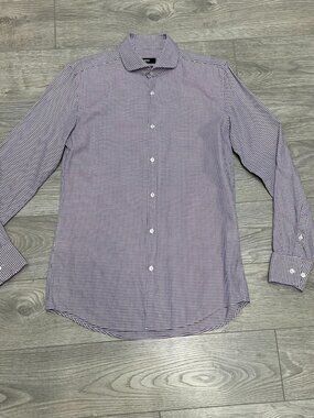 Hugo Boss Mens Slim Fit Houndstooth Long Sleeve Button Up Shirt Size 38 15 Small